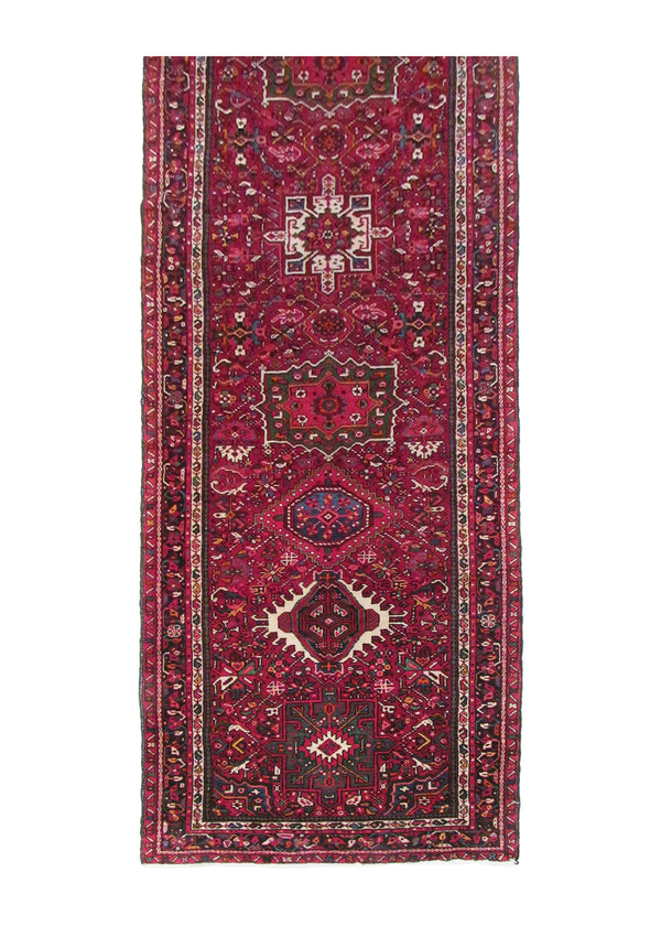 A13381 Persian Rug Gharajeh Handmade Runner Tribal 4'5'' x 15'0'' -4x15- Red Geometric Design