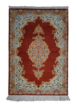 A13491 Persian Rug Qum Handmade Area Traditional 1'10'' x 2'9'' -2x3- Red Whites Beige Open Field Design