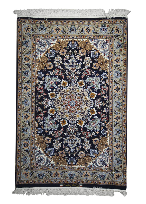 A13502 Persian Rug Isfahan Handmade Area Traditional 2'9'' x 4'2'' -3x4- Blue Whites Beige Floral Design