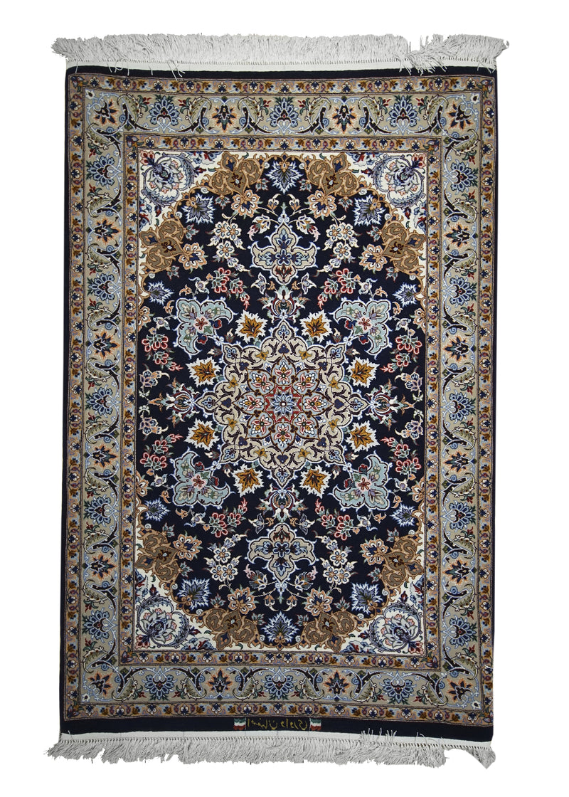A13502 Persian Rug Isfahan Handmade Area Traditional 2'9'' x 4'2'' -3x4- Blue Whites Beige Floral Design