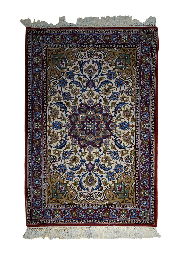 A13510 Persian Rug Isfahan Handmade Area Traditional 2'4'' x 3'4'' -2x3- Whites Beige Red Floral Design