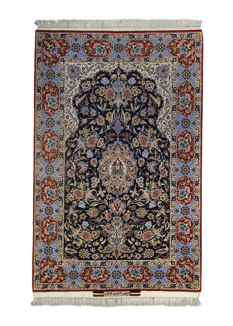 A13538 Persian Rug Isfahan Handmade Area Traditional 3'6'' x 5'5'' -4x5- Blue Red Tree of Life Design.jpg