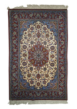 A13588 Persian Rug Isfahan Handmade Area Traditional 3'7'' x 5'6'' -4x6- Whites Beige Red Blue Floral Design