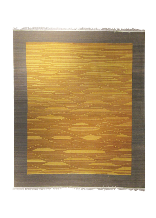 A13589 Persian Rug Shiraz Handmade Area Tribal 9'2'' x 10'6'' -9x11- Yellow Gold Brown Kilim Geometric Design