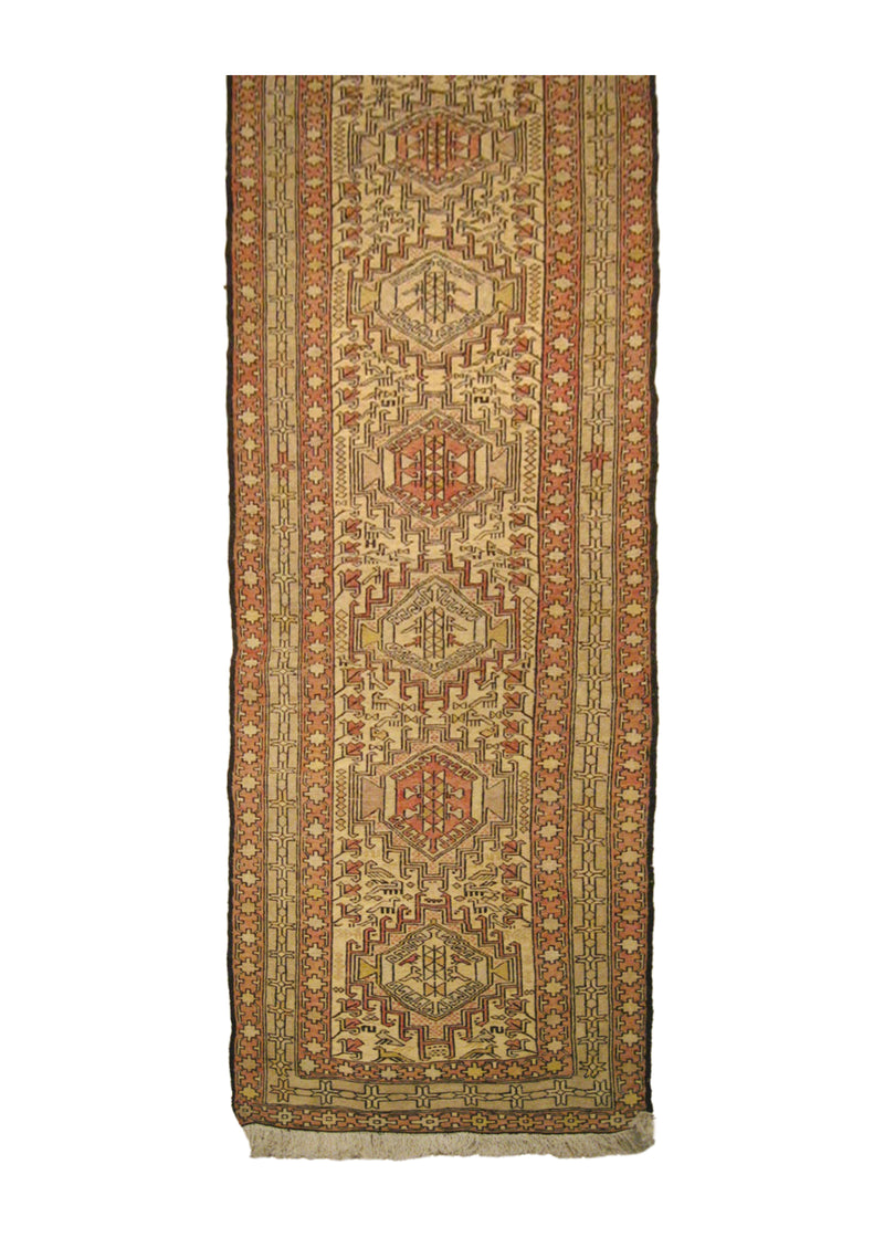A13594 Persian Rug Azerbaijan Handmade Runner Tribal 2'3'' x 9'5'' -2x9- Pink Whites Beige Kilim Geometric Design