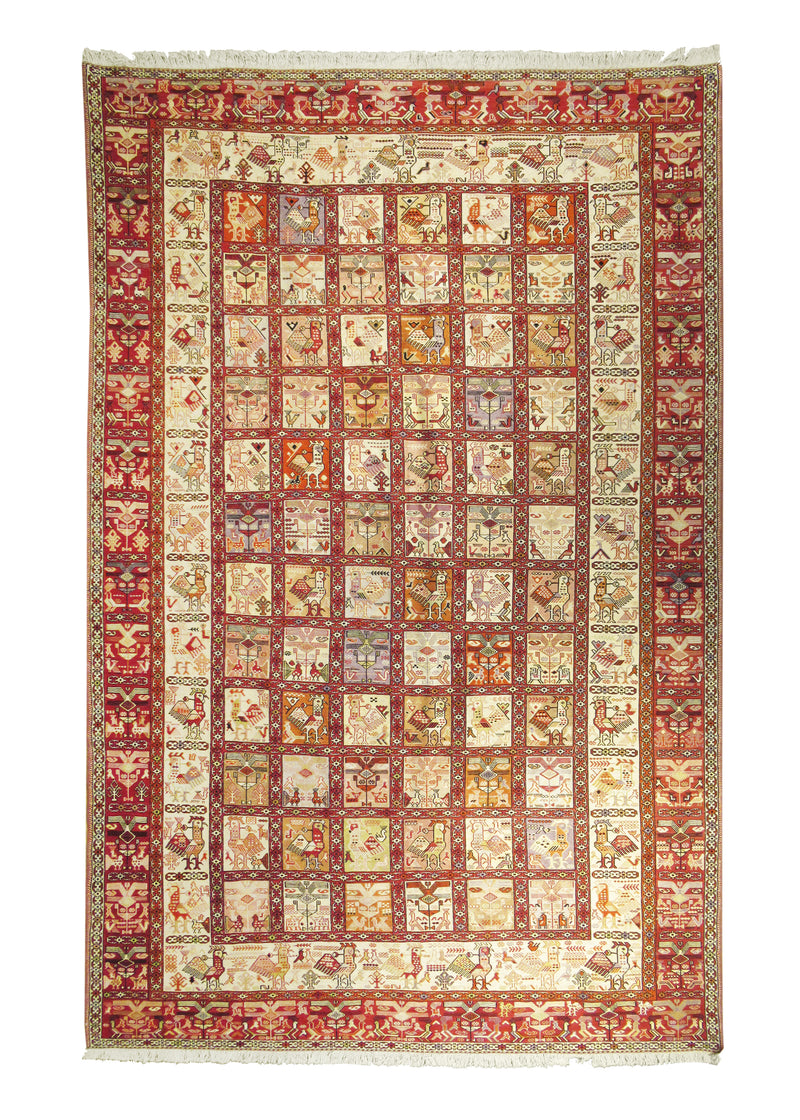 A13628 Persian Rug Azerbaijan Handmade Area Tribal 6'4'' x 9'9'' -6x10- Whites Beige Red Kilim Garden Design
