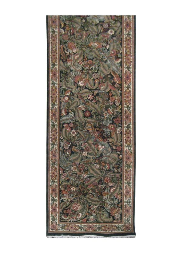 A13647 Oriental Rug Pakistani Handmade Runner Transitional 2'8'' x 16'5'' -3x16- Green Whites Beige Floral Design