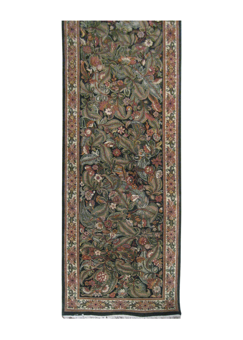 A13647 Oriental Rug Pakistani Handmade Runner Transitional 2'8'' x 16'5'' -3x16- Green Whites Beige Floral Design