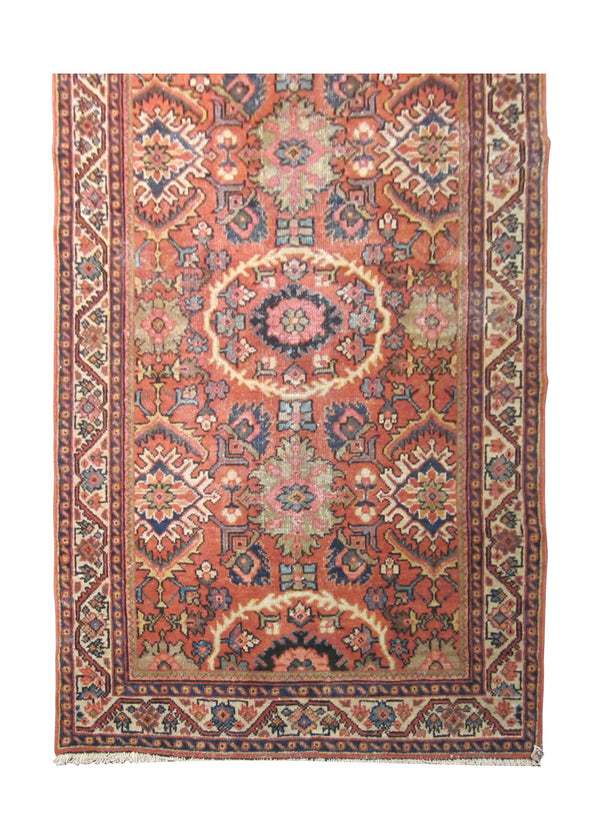 A13947 Persian Rug Mahal Handmade Runner Antique Tribal 4'3'' x 9'0'' -4x9- Red Geometric Design