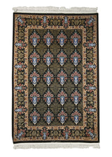 A13961 Persian Rug Isfahan Handmade Area Traditional 3'6'' x 5'2'' -4x5- Black Pink Floral Vase Design