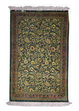 A13964 Persian Rug Qum Handmade Area Traditional 2'6'' x 3'10'' -3x4- Green Yellow Gold Floral Design