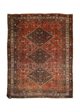 A13994 Persian Rug Shiraz Handmade Area Tribal Vintage 10'3'' x 13'2'' -10x13- Red Geometric Design