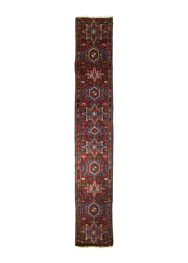 A13995 Persian Rug Gharajeh Handmade Runner Tribal 1'9'' x 11'3'' -2x11- Red Geometric Design