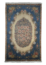 A14224 Persian Rug Kerman Handmade Area Traditional 3'1'' x 4'10'' -3x5- Whites Beige Blue Floral Design