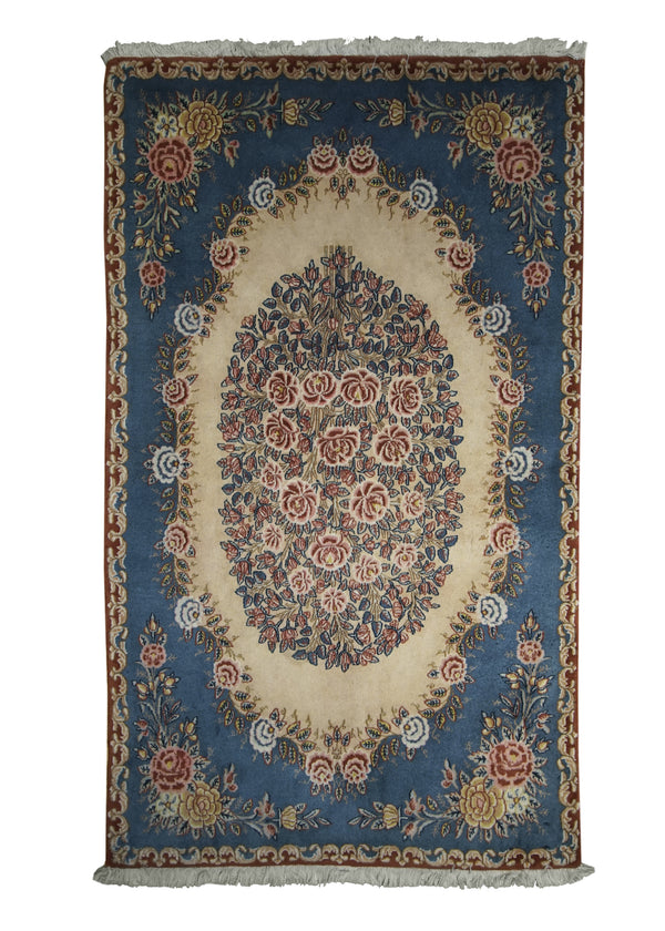 A14225 Persian Rug Kerman Handmade Area Traditional 2'11'' x 4'11'' -3x5- Whites Beige Blue Floral Design