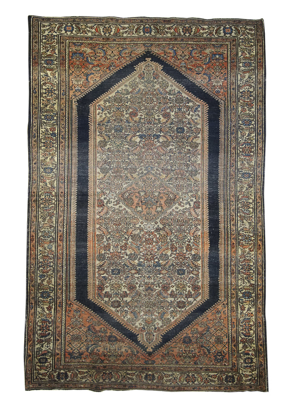 A14306 Persian Rug Sarouk Handmade Area Traditional Antique 4'2'' x 6'6'' -4x7- Whites Beige Blue Geometric Design