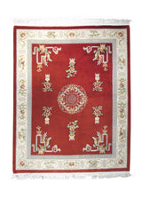 A14398 Oriental Rug Chinese Handmade Area Traditional 7'12'' x 10'1'' -8x10- Red Whites Beige Aubusson Floral Design