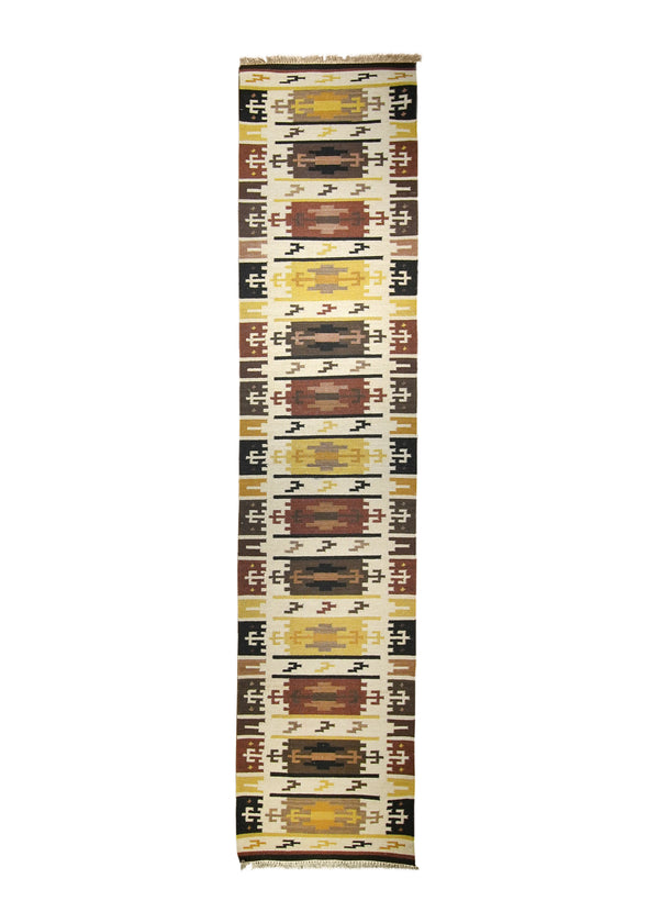 A14473 Oriental Rug Indian Handmade Runner Tribal 2'6'' x 12'0'' -3x12- Multi-color Yellow Gold Dhurrie Geometric Design.jpg