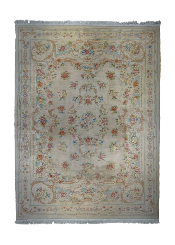 A14542 Oriental Rug Chinese Handmade Area Traditional 9'10'' x 13'5'' -10x13- Whites Beige Pink Floral Design