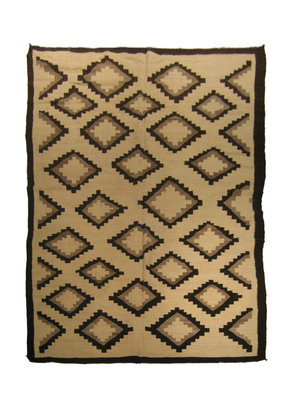 A14577 Native American Rug Navajo Handmade Area Tribal Antique 5'2'' x 8'7'' -5x9- Whites Beige Brown Gray Geometric Design
