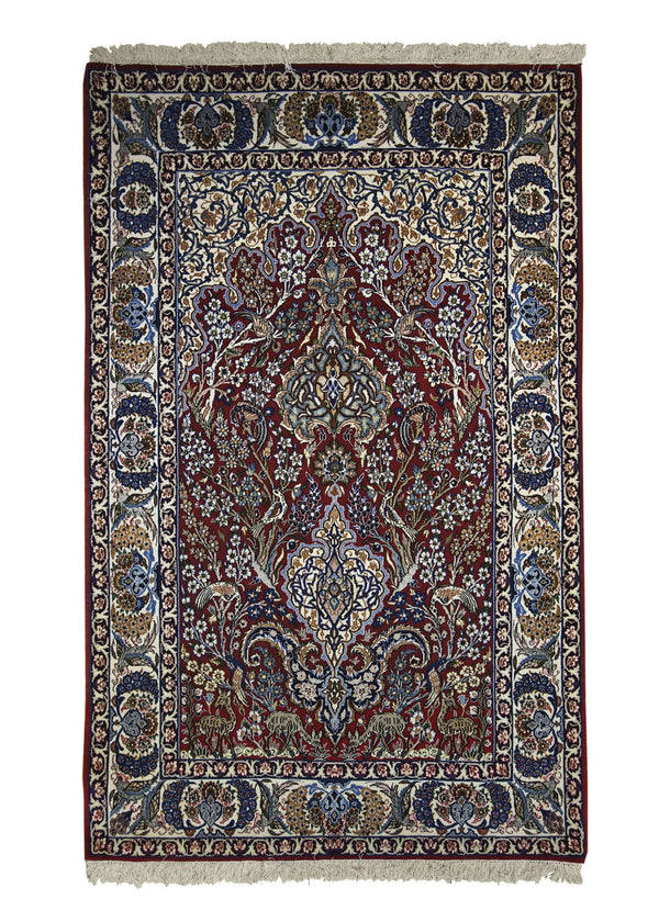 A14666 Persian Rug Isfahan Handmade Area Traditional 3'6'' x 5'6'' -4x6- Red Tree of Life Animals Design