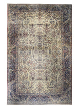 A14909 Persian Rug Lavar Kerman Handmade Area Traditional Antique 12'0'' x 18'8'' -12x19- Whites Beige Pink Blue Floral Design
