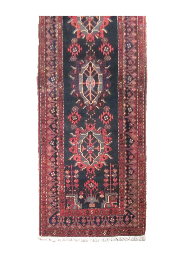 A14986 Persian Rug Zanjan Handmade Runner Tribal Antique 3'5'' x 9'6'' -3x10- Blue Red Geometric Design