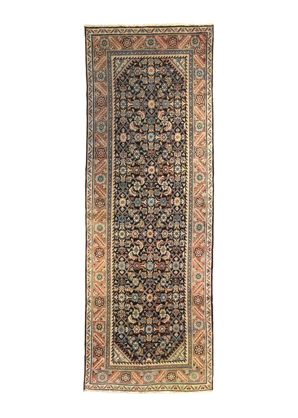 A15005 Persian Rug Mahal Handmade Runner Antique Tribal 3'4'' x 10'4'' -3x10- Blue Red Herati Geometric Design