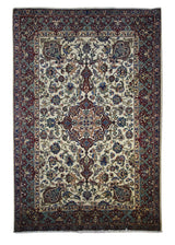 A15225 Persian Rug Kashan Handmade Area Traditional 3'9'' x 5'5'' -4x5- Whites Beige Red Floral Design