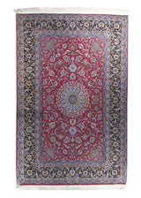 A15489 Persian Rug Isfahan Handmade Area Traditional 4'12'' x 7'7'' -5x8- Red Blue Floral Design