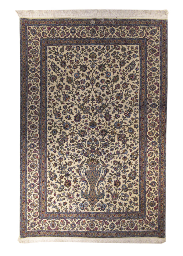 A15491 Persian Rug Kashan Handmade Area Traditional 4'9'' x 6'11'' -5x7- Whites Beige Blue Floral Design