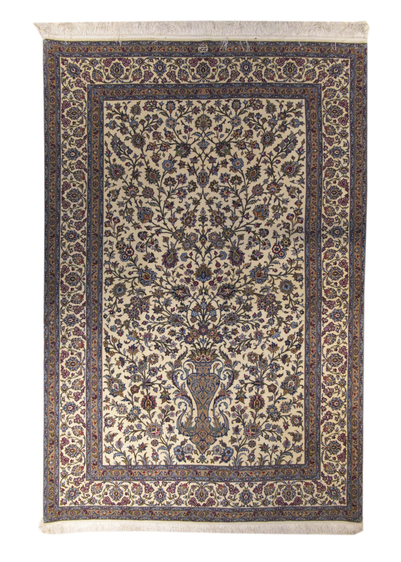 A15491 Persian Rug Kashan Handmade Area Traditional 4'9'' x 6'11'' -5x7- Whites Beige Blue Floral Design