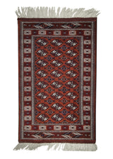 A15622 Persian Rug Turkmen Handmade Area Tribal 3'7'' x 5'6'' -4x6- Red Elephant Foot Bokhara Design