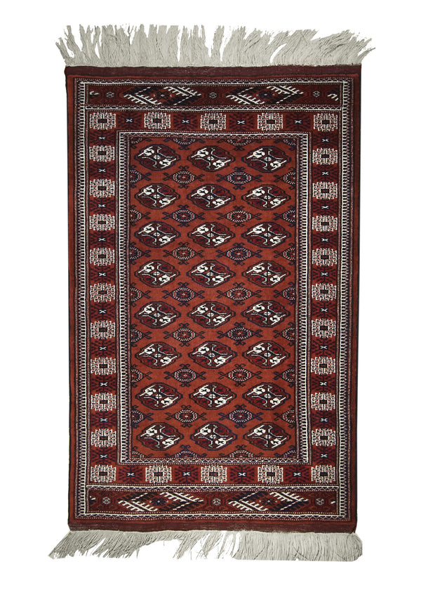 A15622 Persian Rug Turkmen Handmade Area Tribal 3'7'' x 5'6'' -4x6- Red Elephant Foot Bokhara Design