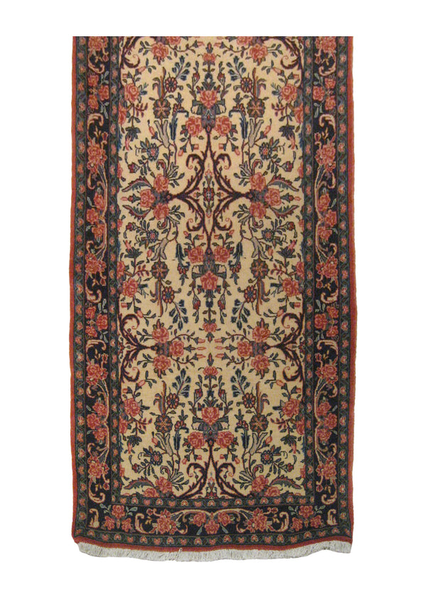A15835 Persian Rug Bijar Handmade Runner Traditional 2'8'' x 6'5'' -3x6- Whites Beige Pink Floral Design