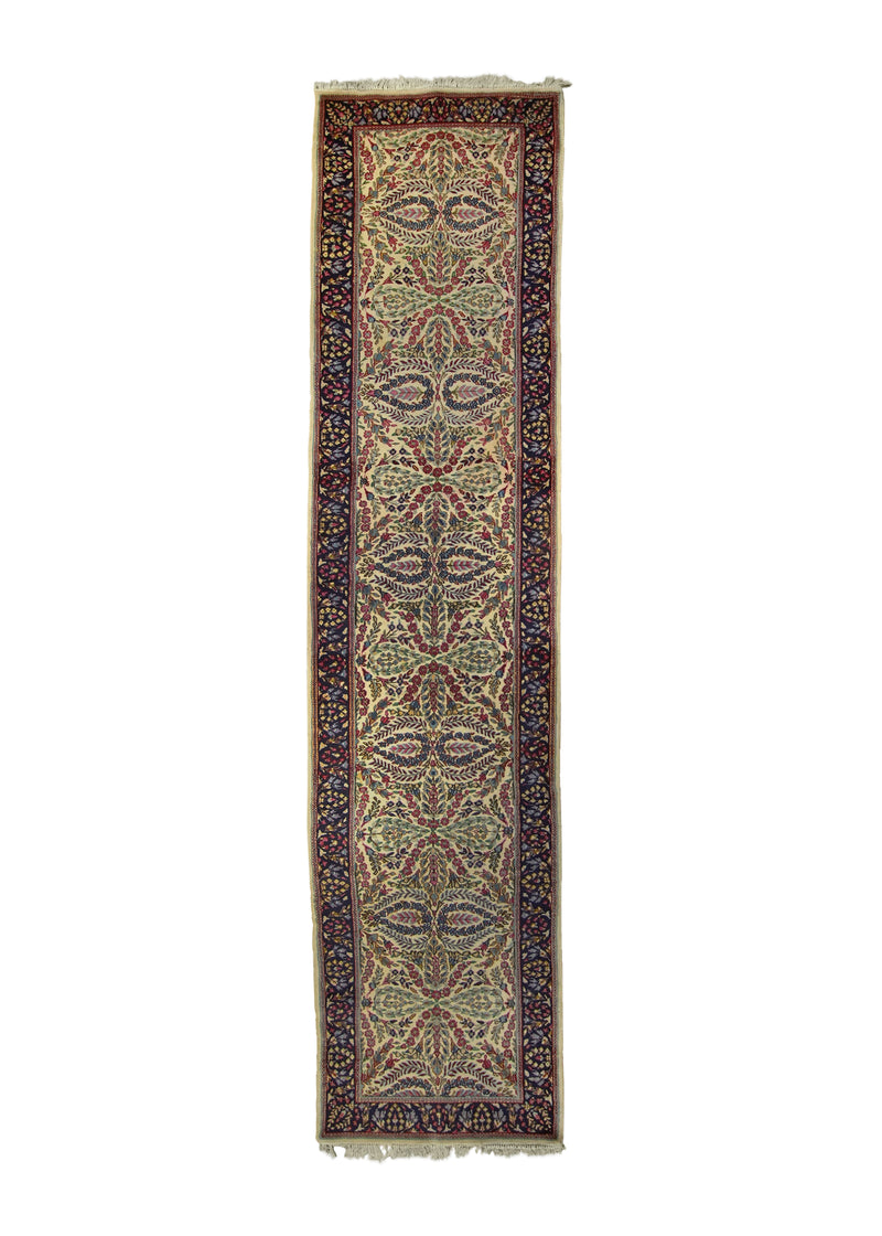 A16148 Persian Rug Lavar Kerman Handmade Runner Traditional 3'3'' x 13'8'' -3x14- Whites Beige Blue Open Design.jpg