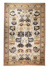 A16160 Persian Rug Meshkin Handmade Area Tribal Vintage 7'5'' x 11'0'' -7x11- Whites Beige Blue Geometric Design