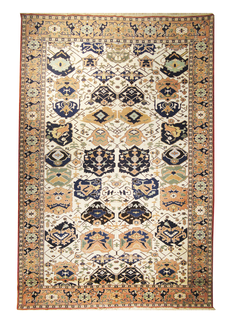 A16160 Persian Rug Meshkin Handmade Area Tribal Vintage 7'5'' x 11'0'' -7x11- Whites Beige Blue Geometric Design