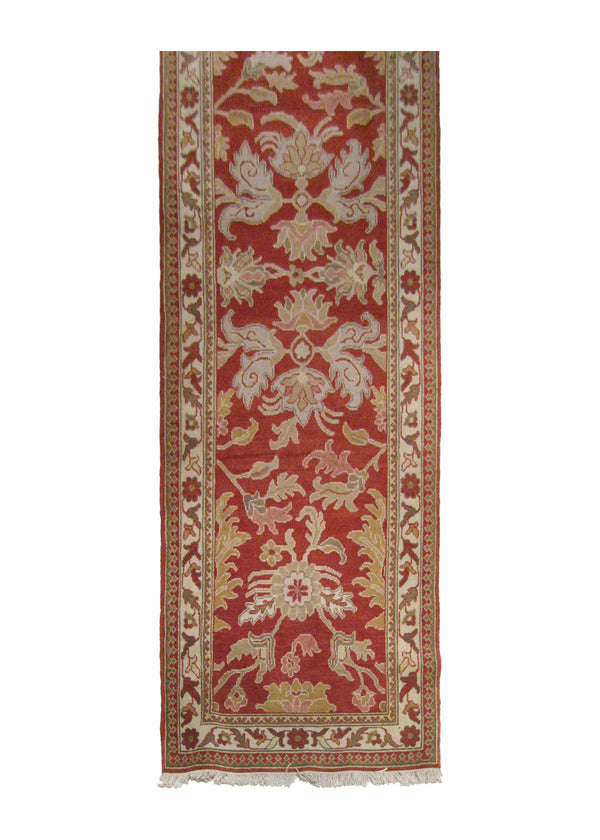 A16319 Oriental Rug Chinese Handmade Runner Transitional 3'0'' x 18'0'' -3x18- Red Whites Beige Oushak Floral Design