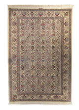 A16326 Persian Rug Qum Handmade Area Traditional 4'5'' x 6'7'' -4x7- Whites Beige Multi-color Vase Floral Paisley Boteh Design