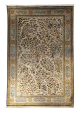 A16327 Persian Rug Qum Handmade Area Traditional 4'6'' x 6'11'' -5x7- Whites Beige Yellow Gold Tree of Life Animals Design