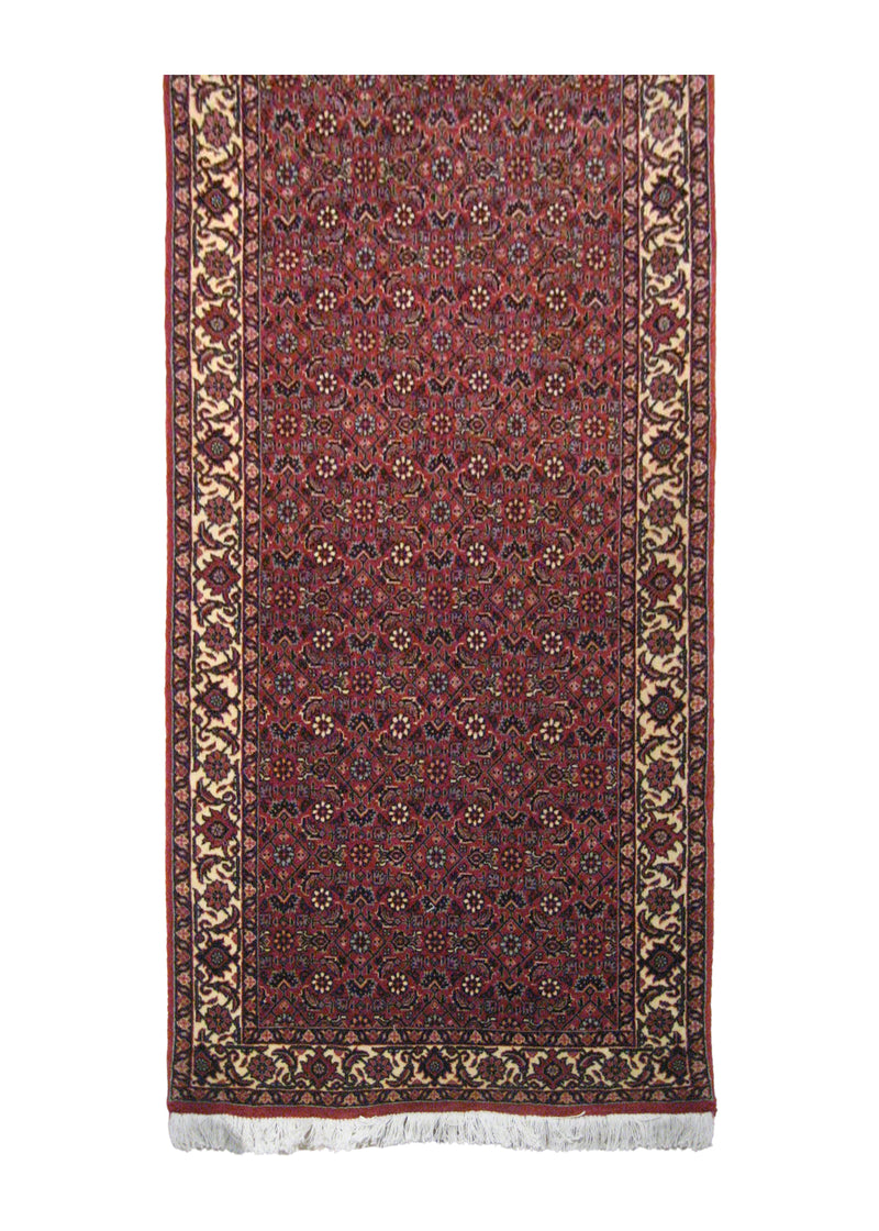 A16506 Persian Rug Bijar Handmade Runner Traditional 2'6'' x 6'4'' -3x6- Red Whites Beige Herati Design