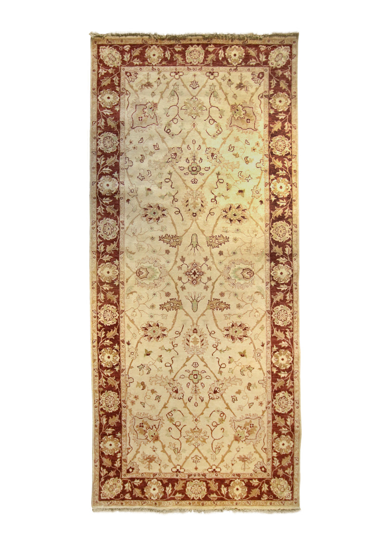 A16596 Oriental Rug Indian Handmade Runner Transitional 5'0'' x 11'4'' -5x11- Whites Beige Red Tea Washed Design.jpg