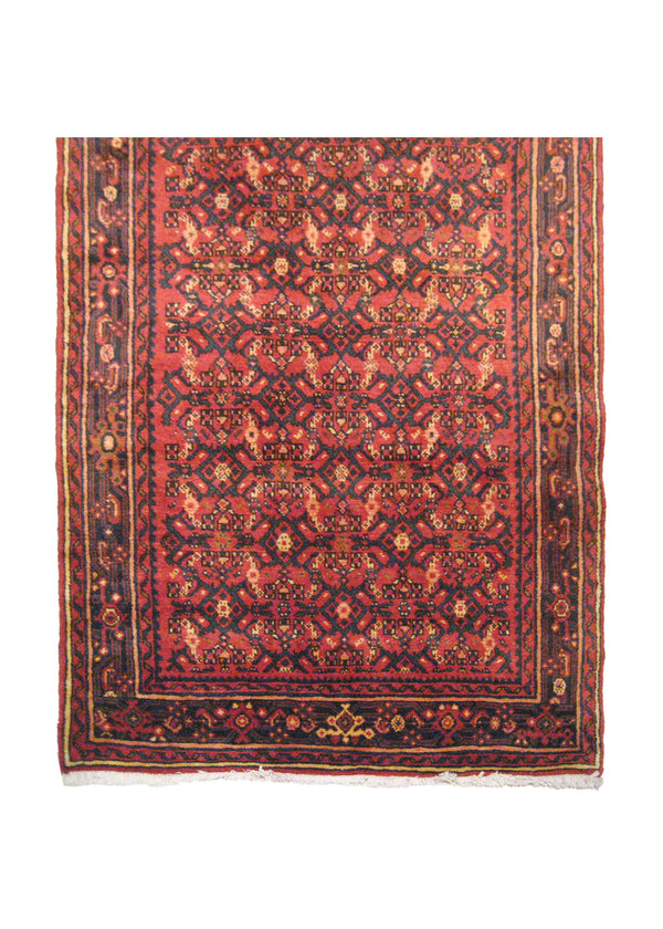 A16748 Persian Rug Hossein Abad Handmade Runner Tribal 3'11'' x 16'3'' -4x16- Red Geometric Design