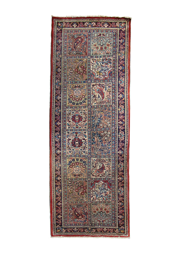 A16848 Persian Rug Bakhtiari Handmade Runner Tribal Vintage 3'6'' x 9'6'' -4x10- Multi-color Red Garden Floral Design