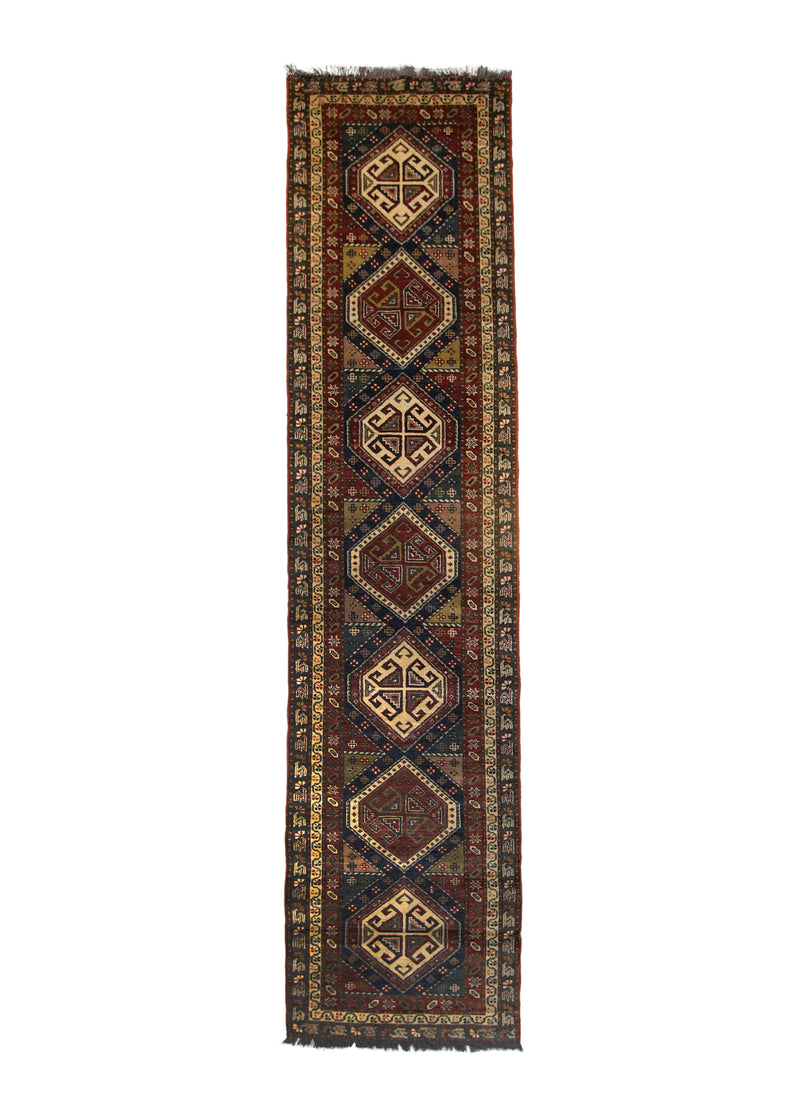 A16889 Oriental Rug Pakistani Handmade Runner Transitional 2'7'' x 10'10'' -3x11- Red Blue Green Ghazni Geometric Design.jpg