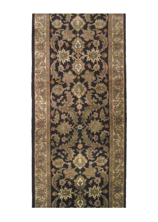 A17043 Oriental Rug Indian Handmade Runner Transitional 2'6'' x 18'5'' -3x18- Black Yellow Gold Tea Washed Design