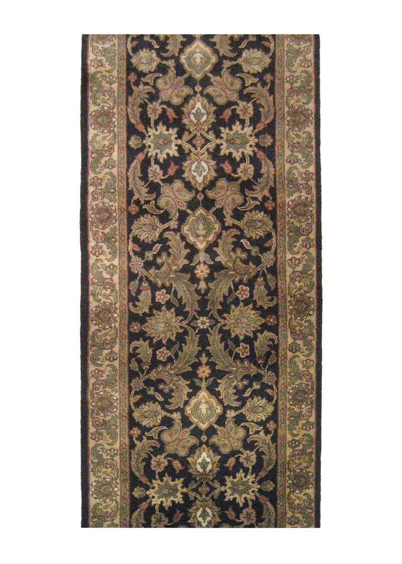 A17043 Oriental Rug Indian Handmade Runner Transitional 2'6'' x 18'5'' -3x18- Black Yellow Gold Tea Washed Design