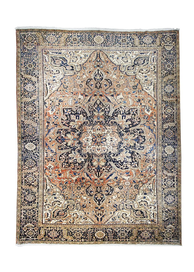 A17053 Persian Rug Heriz Handmade Area Tribal Vintage 9'10'' x 12'8'' -10x13- Red Blue Geometric Design