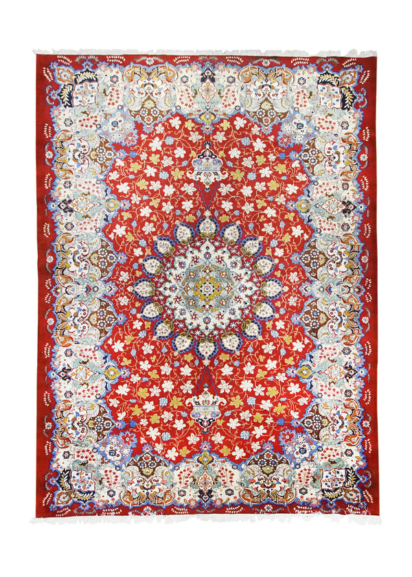 A17083 Persian Rug Kashan Handmade Area Traditional 10'7'' x 14'3'' -11x14- Red Whites Beige Floral Design
